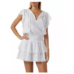 Melissa Odabash Georgie Dress Tiered Boho Short Sleeves White Cotton Size XS